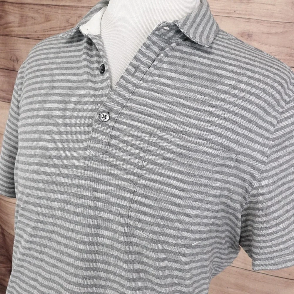 Banana Republic Shirt Mens XL Gray White Striped‎ Performance Pique Polo Casual